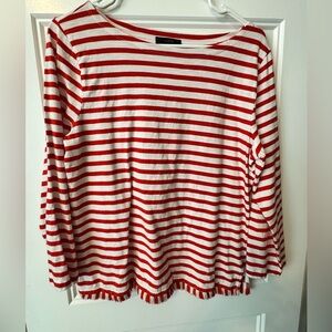 J.Crew Red and White Striped Tee with Frayed Hem Size Medium